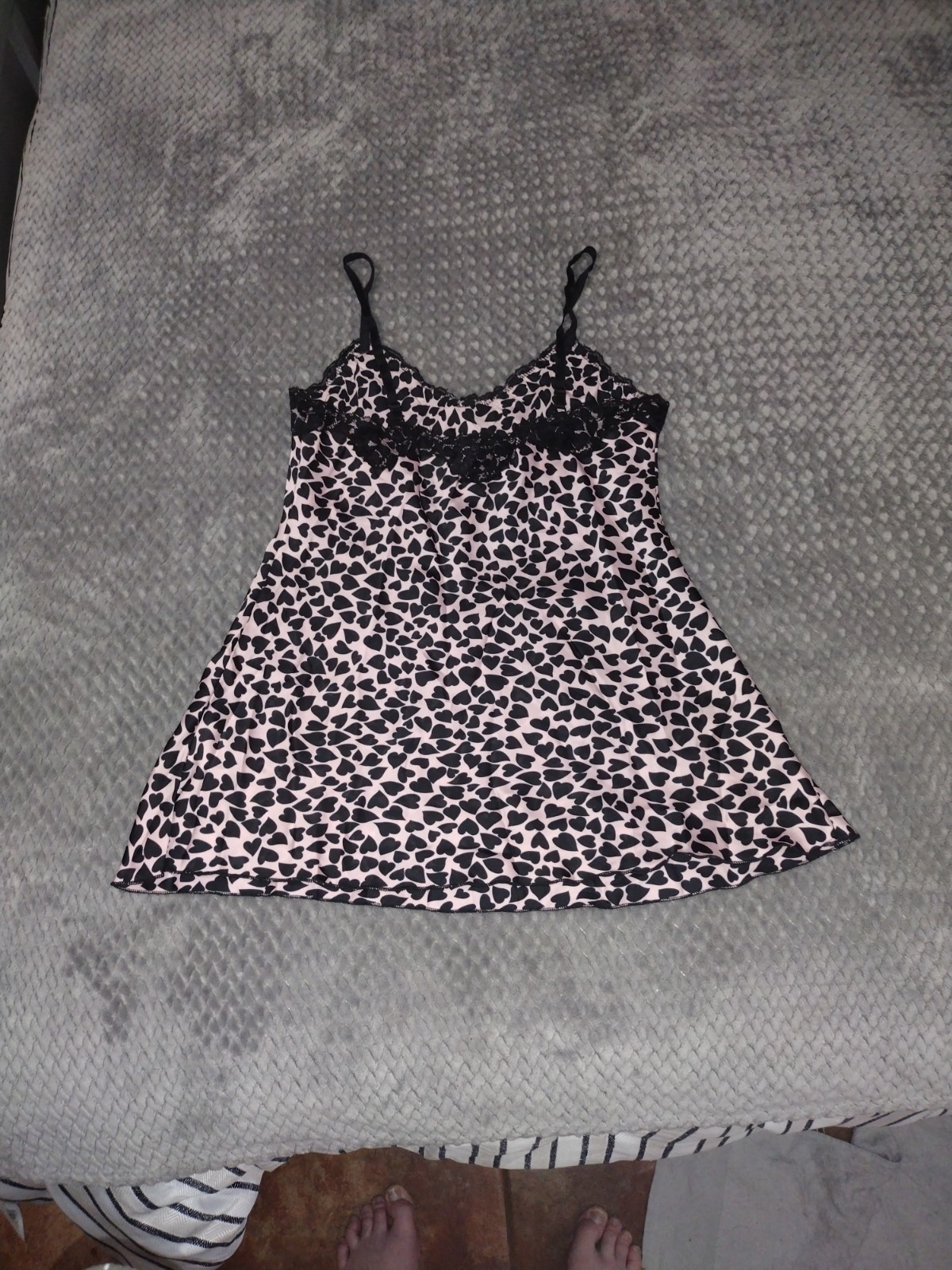 Pink Heart Print Satin Camisole M lingerie