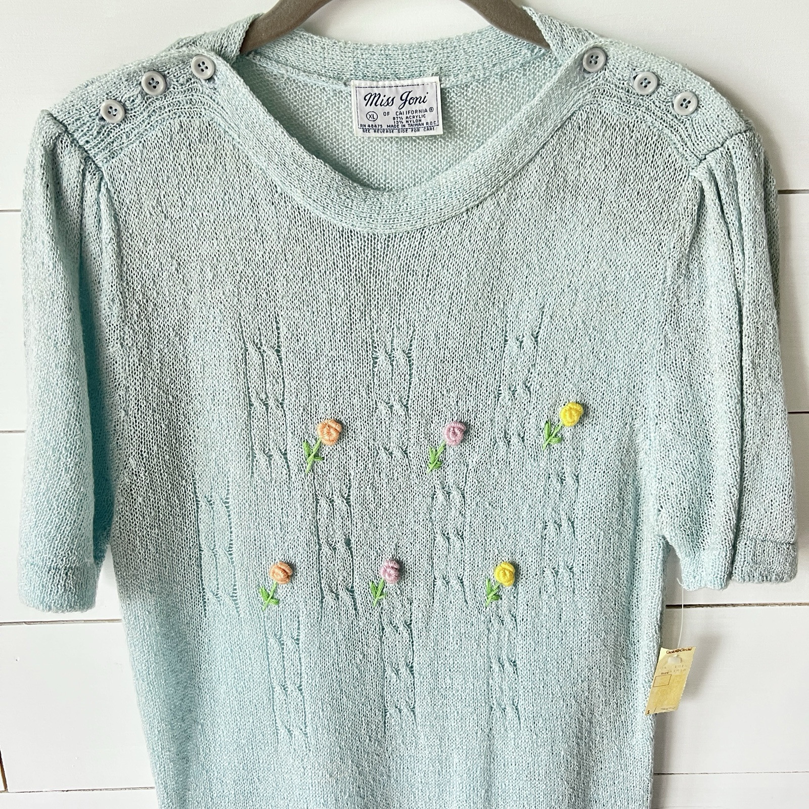 NWT Vintage Sweater Dress floral Embroidery Pastel cottage core, coastal grandma