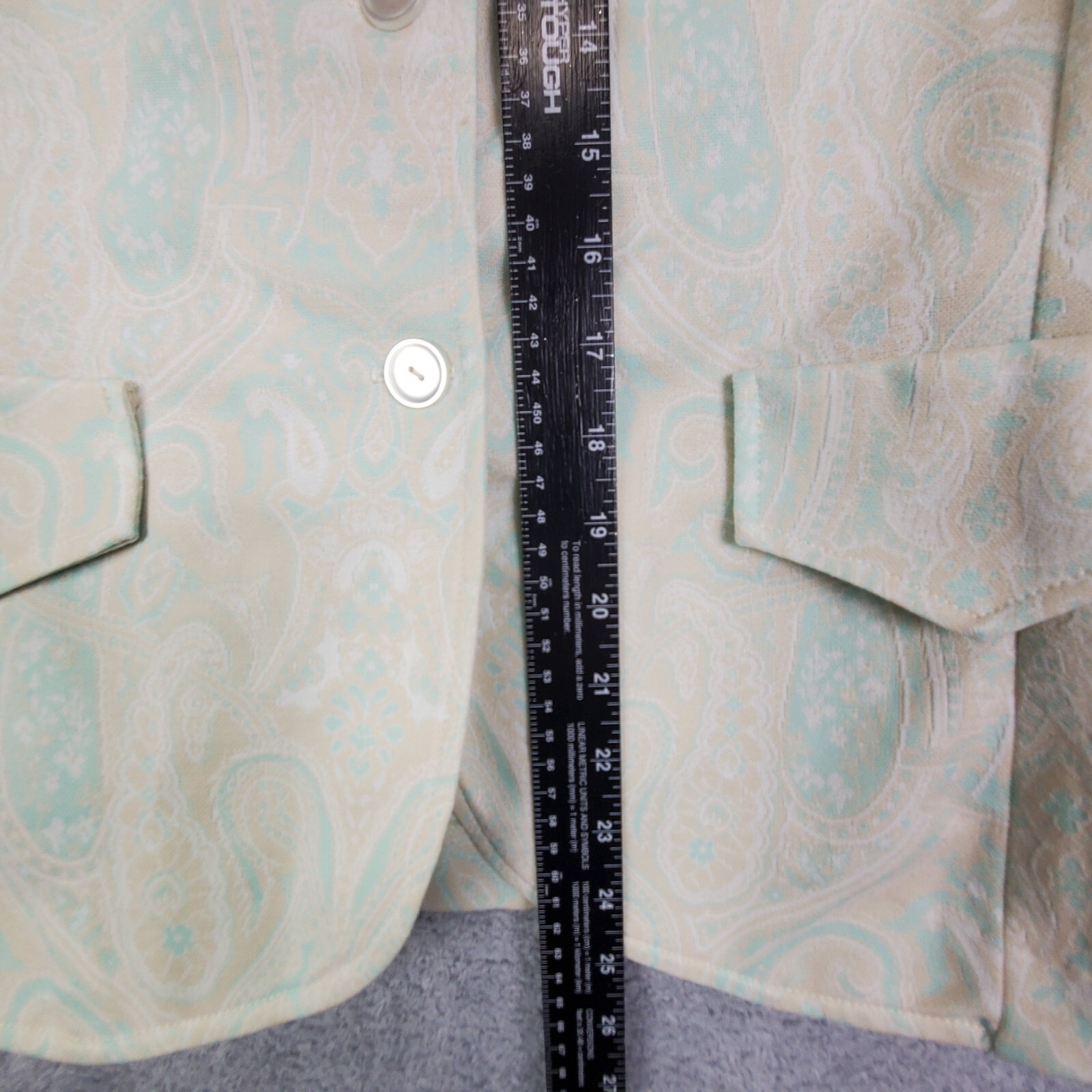 Vtg 60s Fritzi Pantsuit Size M Yellow Paisley Button Up Jacket Straight Leg