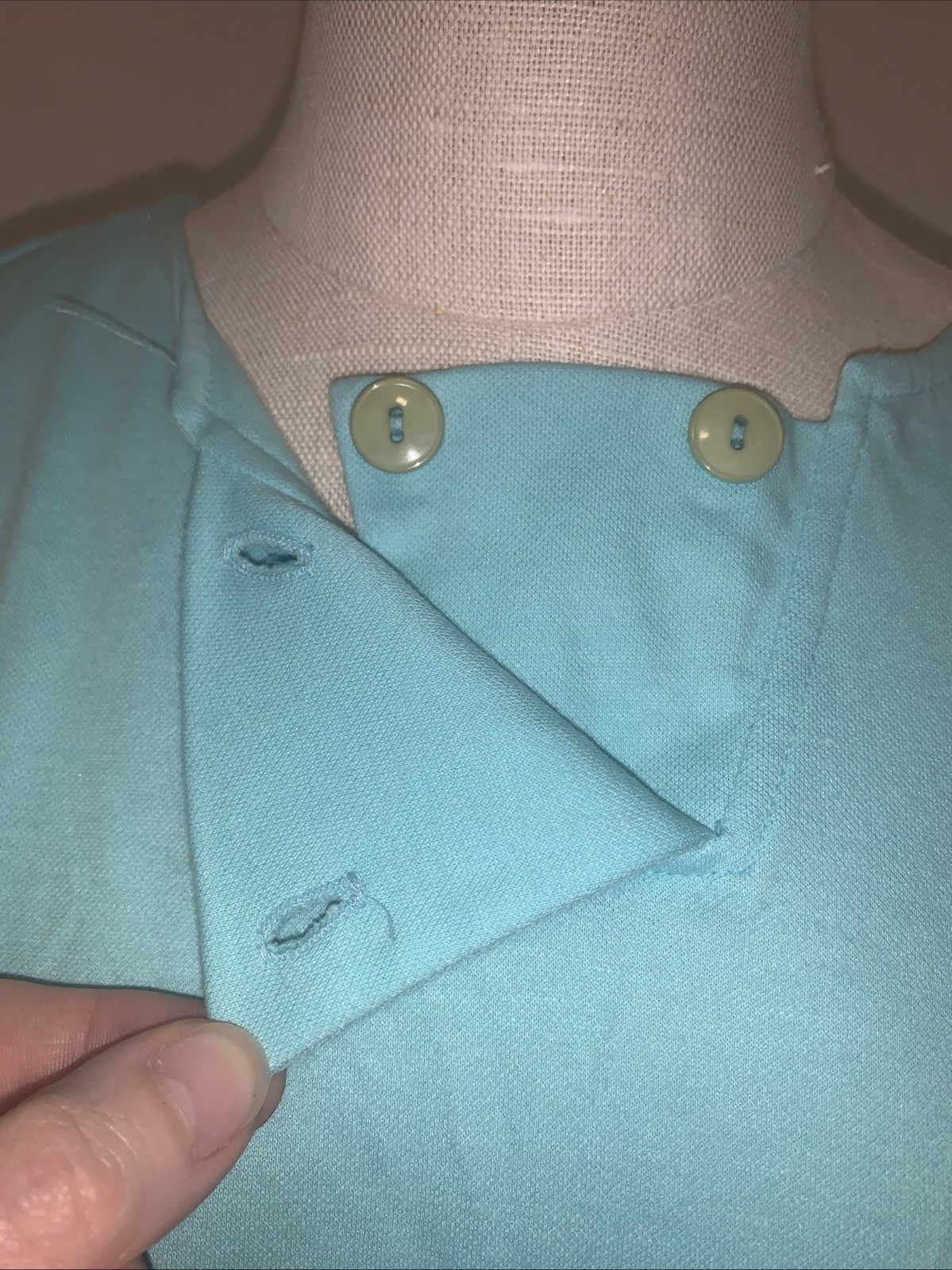 Terry Chicago vintage 70s blouse Sz Med light blue Button accents USA 1584