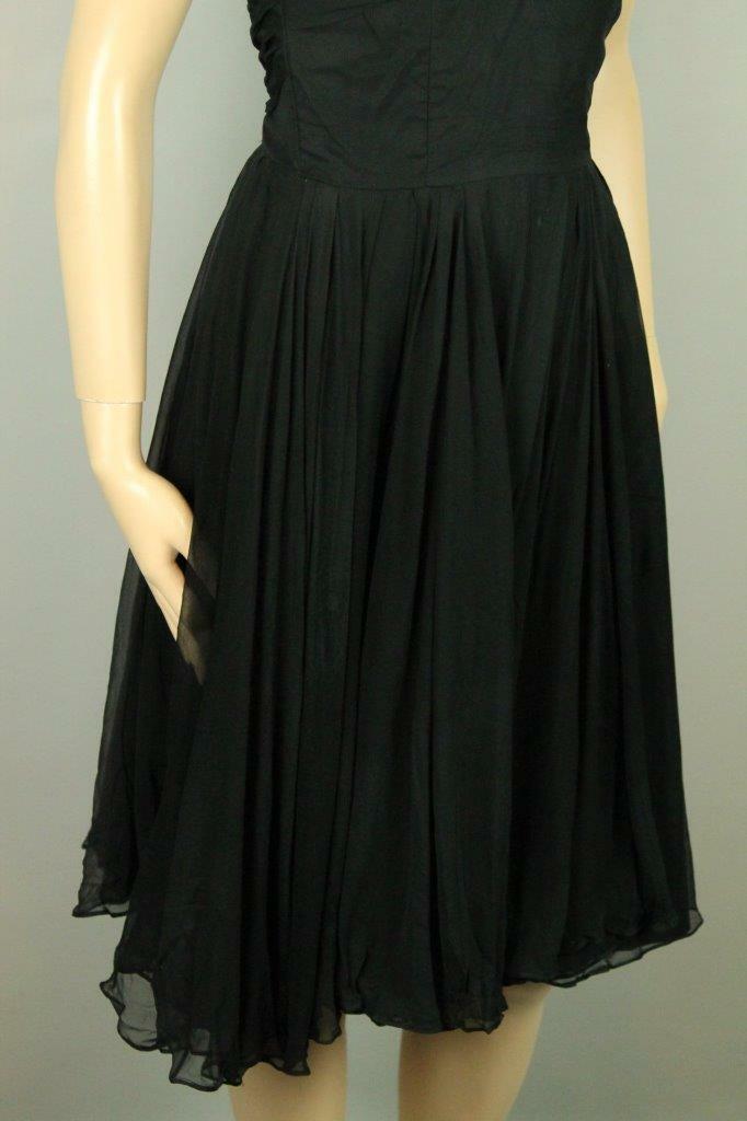 Vtg 50s Chiffon Organza Fit Flare Rockabilly Full Skirt Cocktail Party Dress S