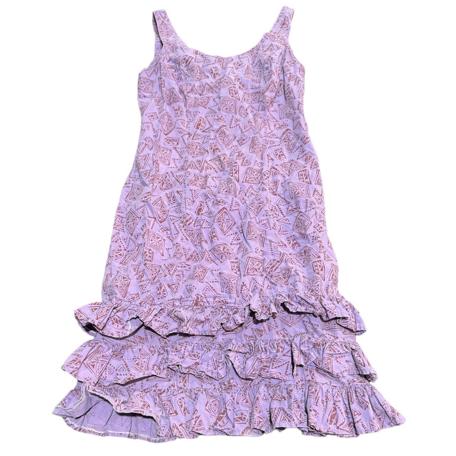 Miss Selfridge Vintage 90s Purple Geometric Print Ruffle Hem Mini Dress 10 w1