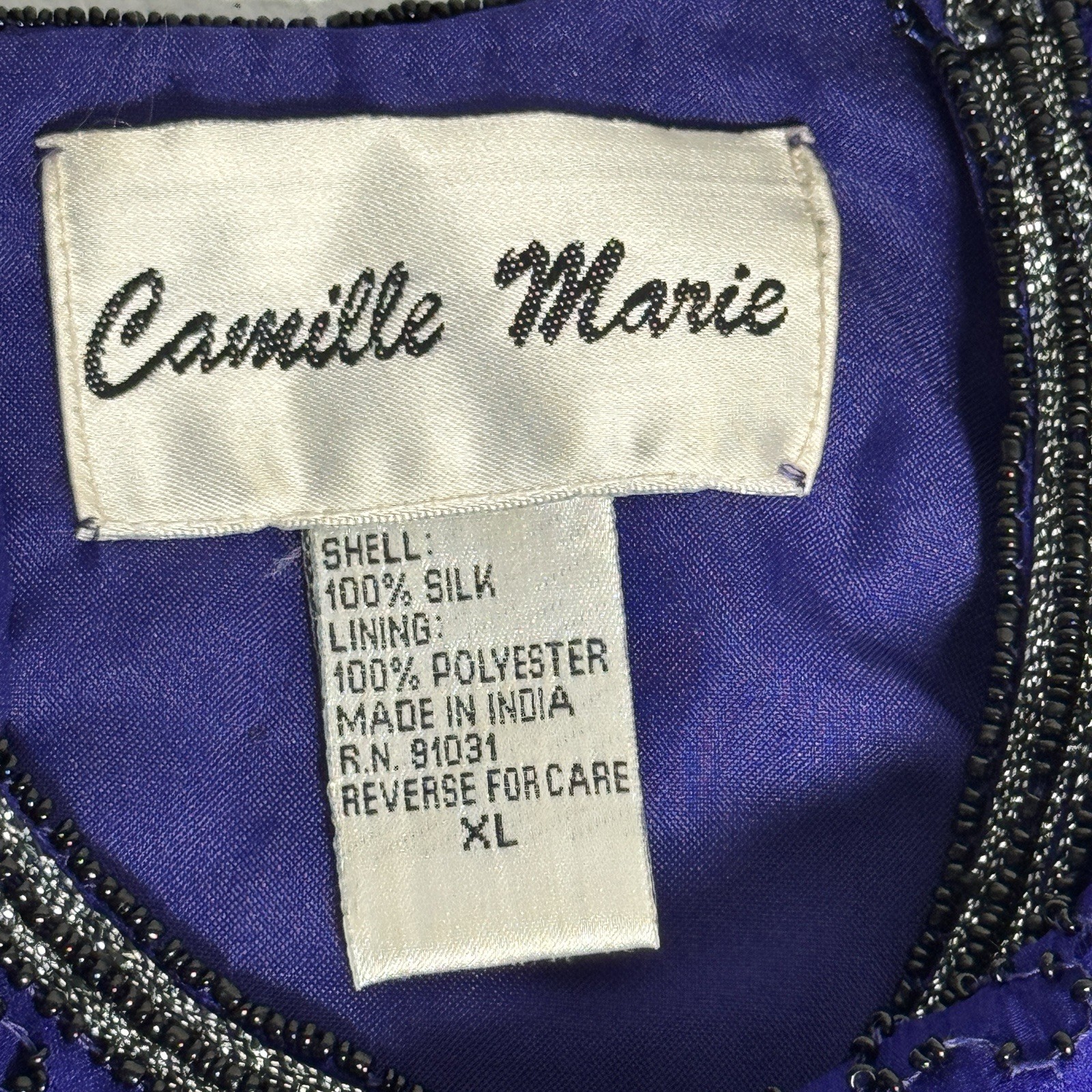 Vintage Camille Marie Purple All over Beaded Top Size XL