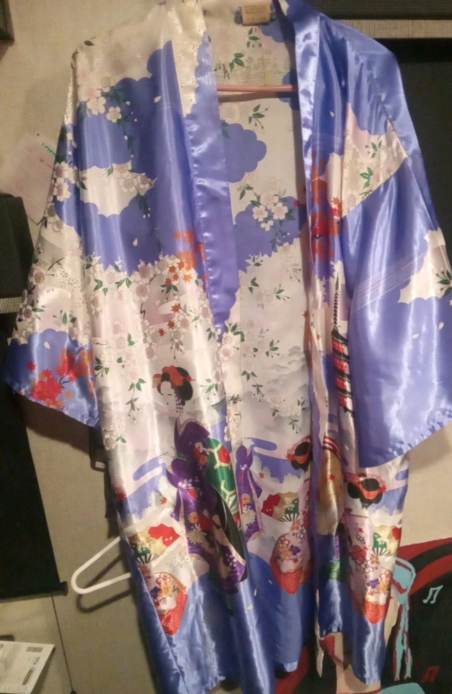 Kimono Robe Floral Large+Multicolor Loungewear Wrap-Around Polyester Japan Sz 42