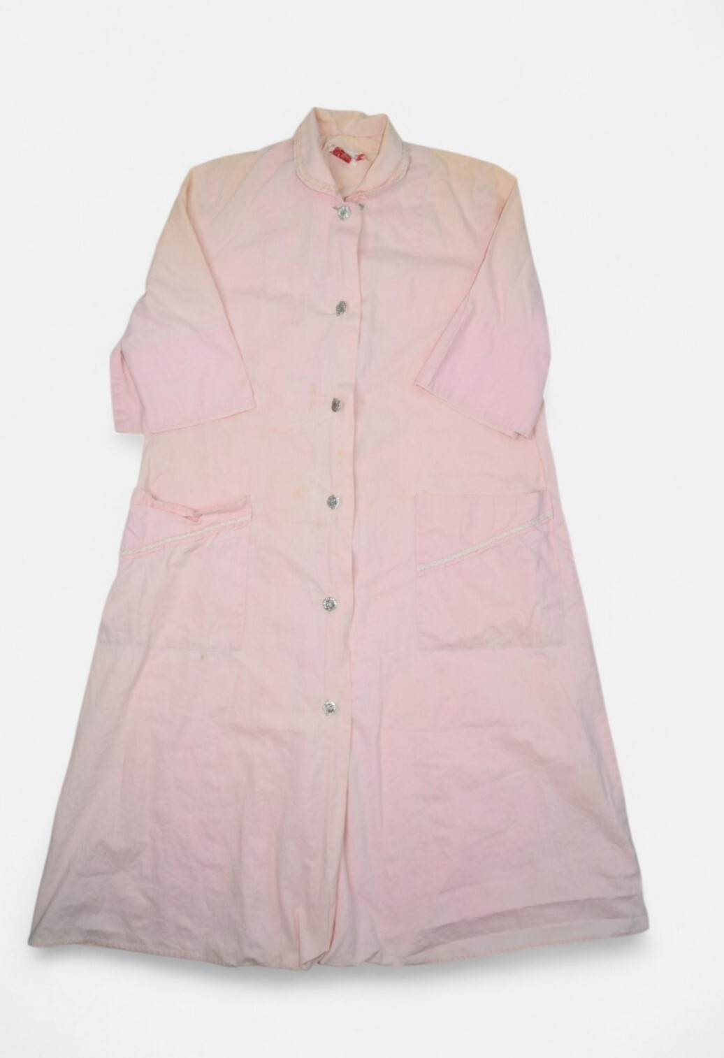Vintage 50s Dress Womens L Pink House Day Short Sleeve Shirt Gown Jewel Buttons