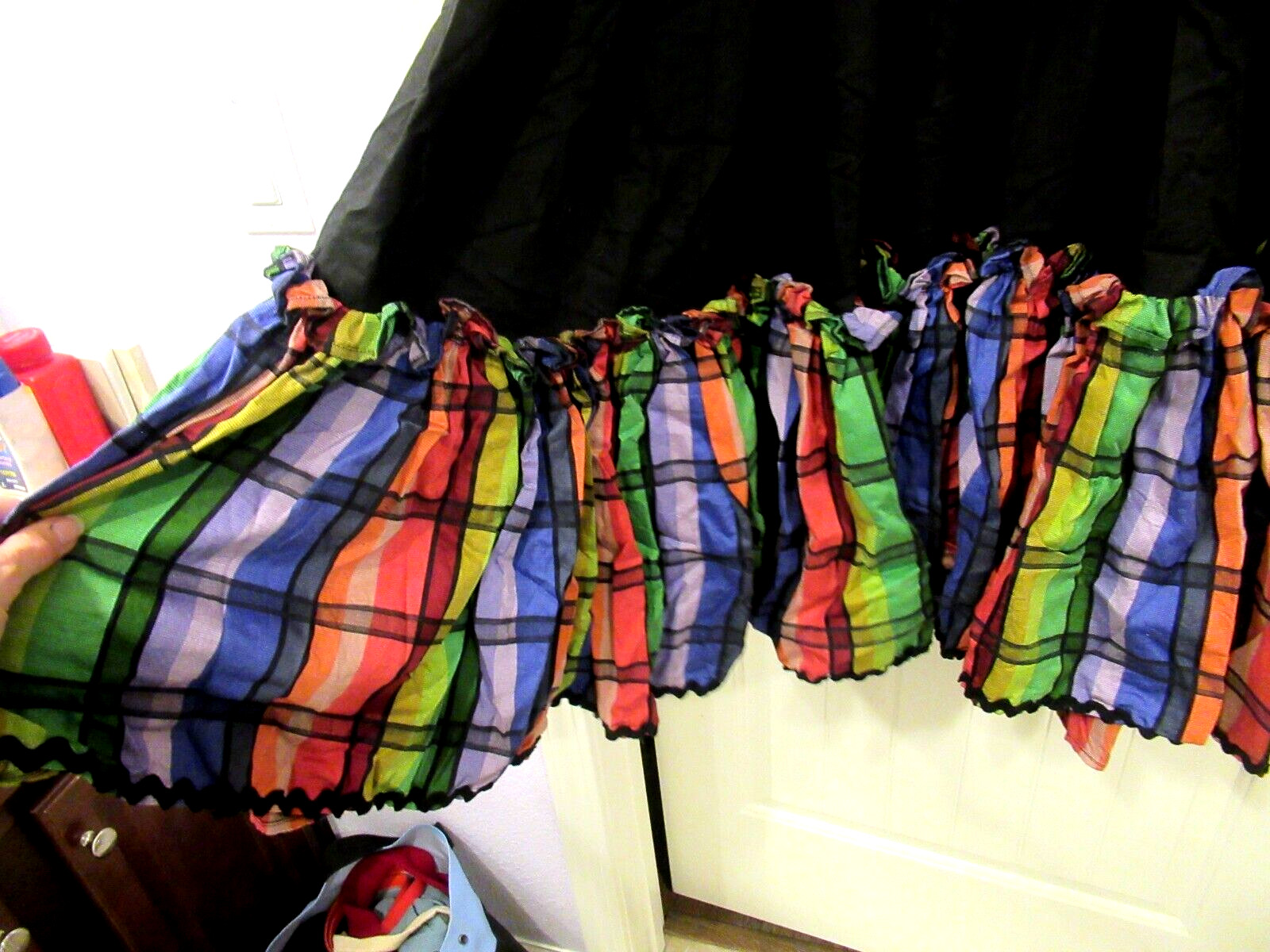 Black and plaid ruffled dance dress, flamenco, vintage, 42″ chest