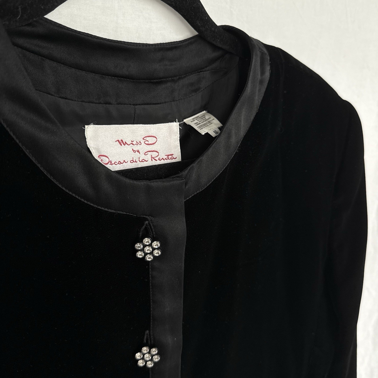 Oscar de La Renta Vintage Velvet Blazer Jacket Miss O Silk sz 16 Crystal Buttons
