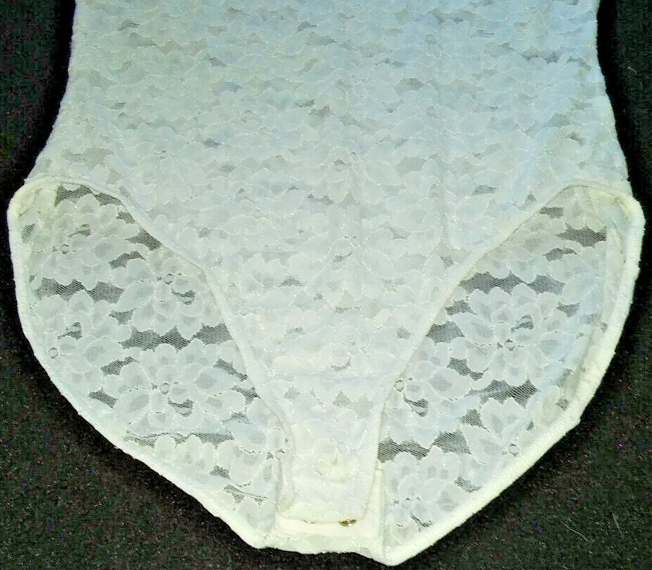 Vtg Liz Claiborne COLLECTION Ivory Short Sleeve LACY Floral One Pc Body Suit