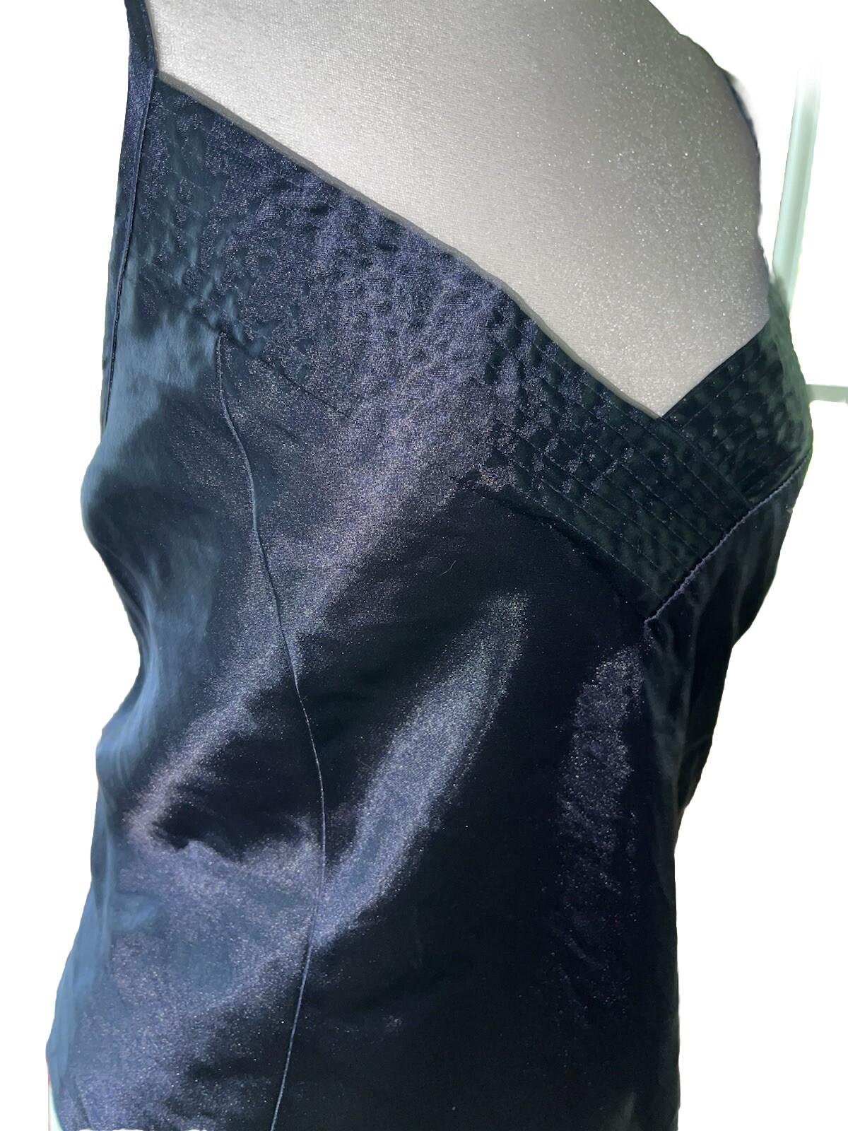 Vtg Lane Bryant Camisole Second Skin Satin Tank Top Pleats Navy Blue 22 24 3X