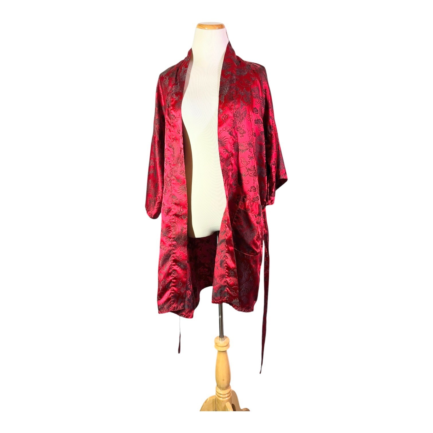 Vintage „Oriental” Brand One Size Robe Dragons Brocade Satin Sash Tie