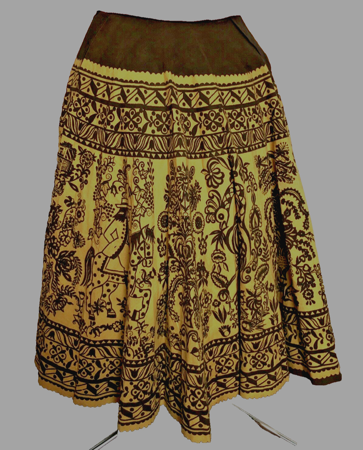 Vintage MCM Mocambo 1950 Novelty Print Mexican Full Circle Skirt Adj Waist sz 14