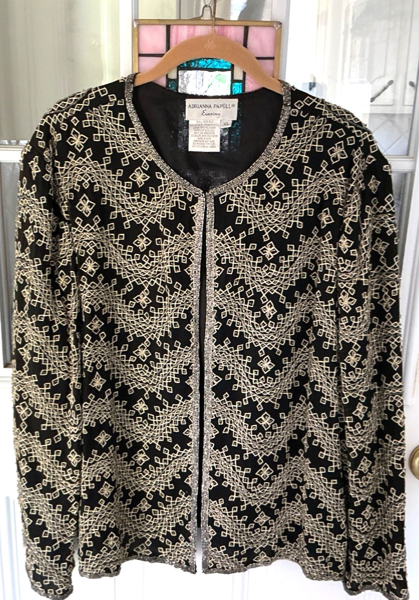 VINTAGE ADRIANNA PAPELL EVENING XL GLASS beaded embroidered JACKET/overlay