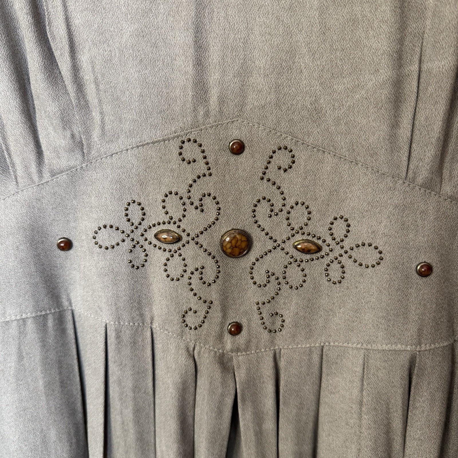 Vintage Pleated Dress Prairie Western Size 10 Taupe Tan S.L Fashions USA Made