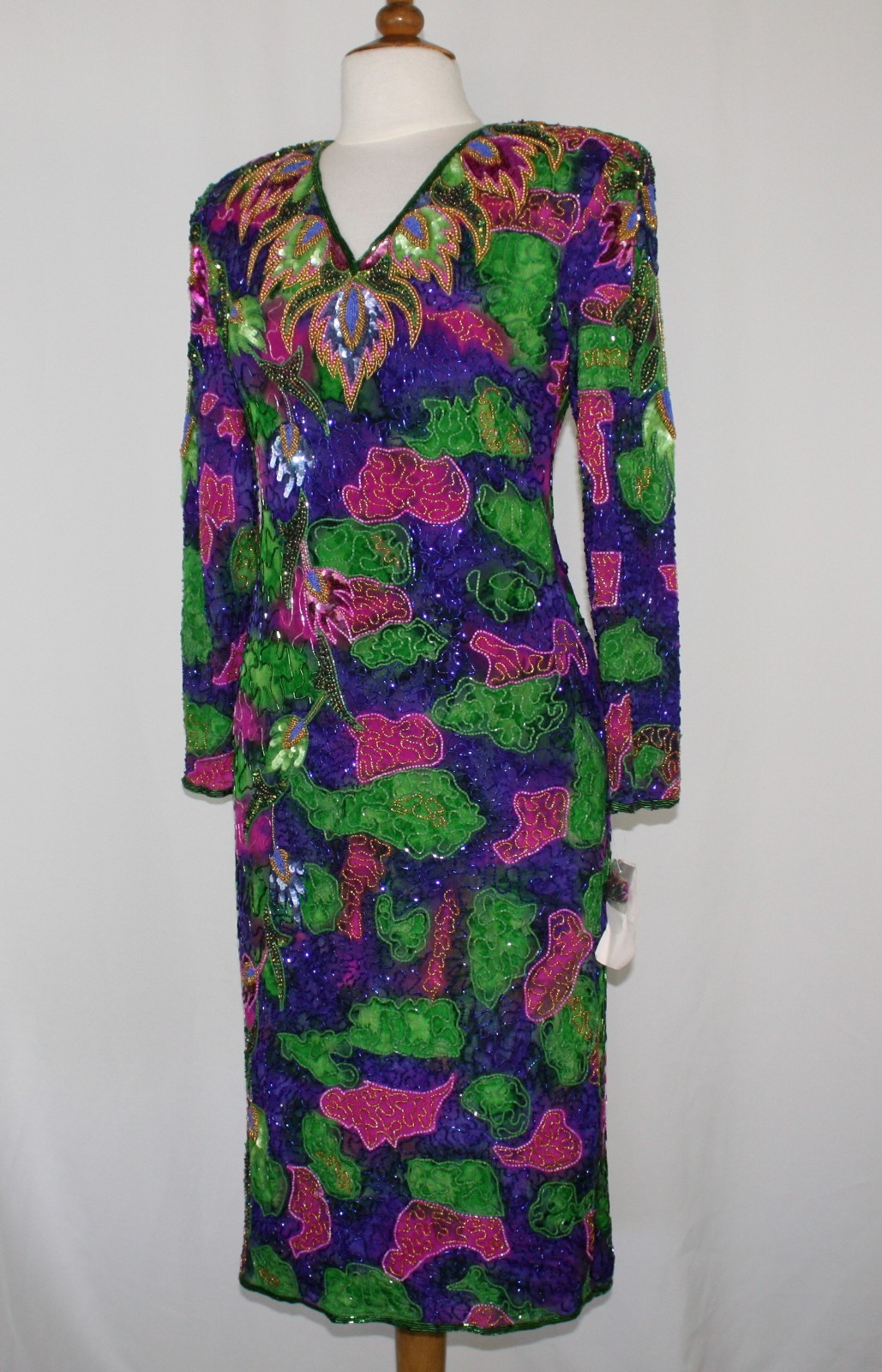 JASDEE Vintage Dress Hand Work Bead & Sequins & Hand Print on Silk Style 4008