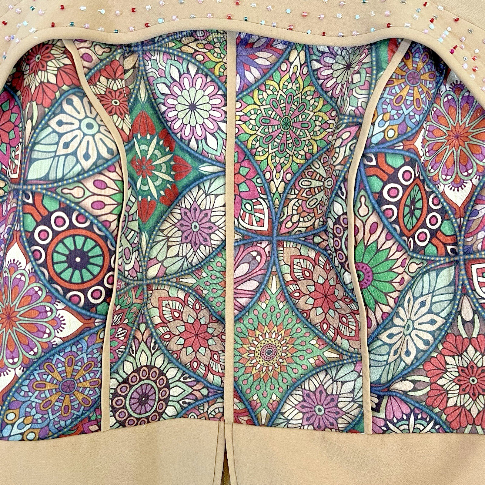Vintage Colorful 80’s Silk Colorful Geometric Womens Size L Button Blouse Crop