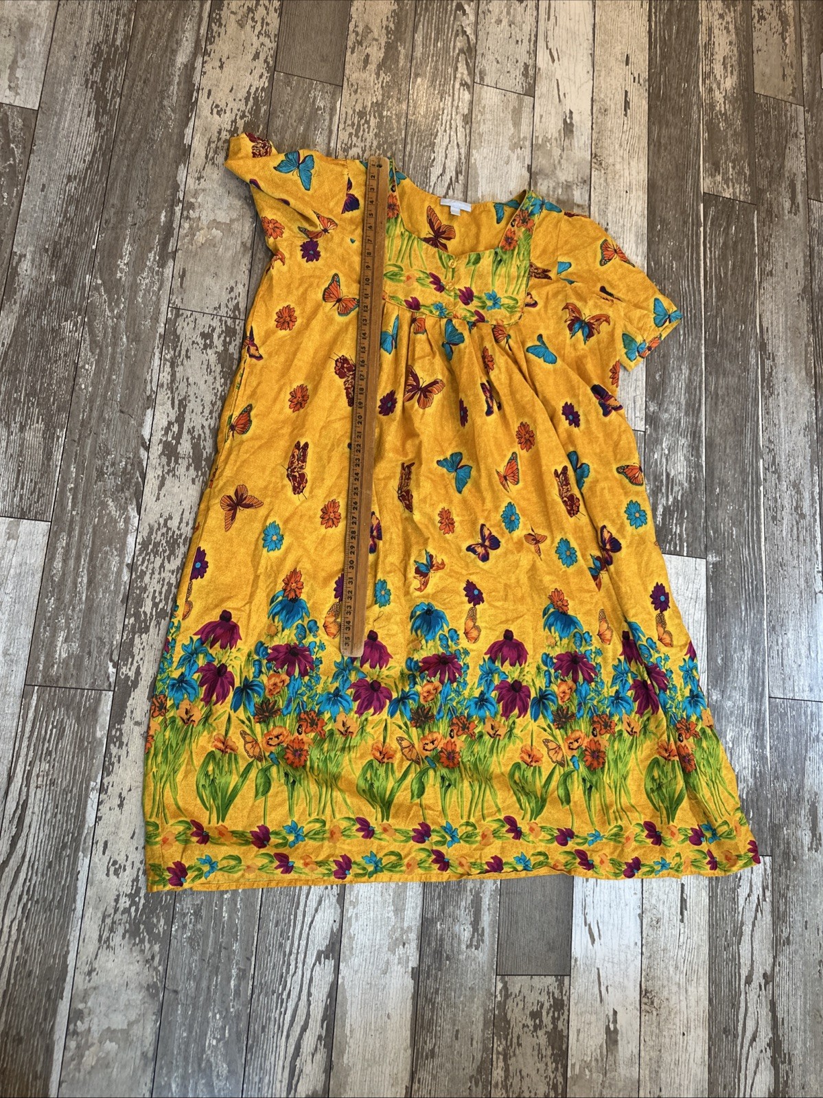Vintage Y2K Only Necessities Women’s House Dress Yellow Butterfly Print 2X 26/28