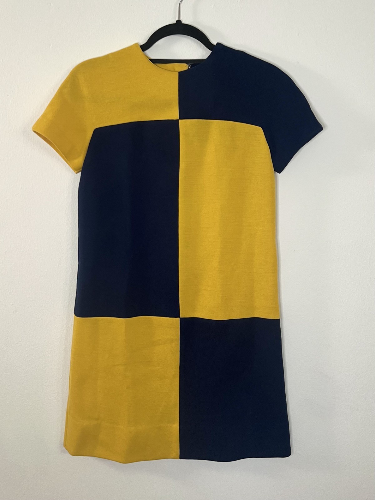 Vintage 1960’s MOD dress Yellow and Navy Blue Color block Button-up back
