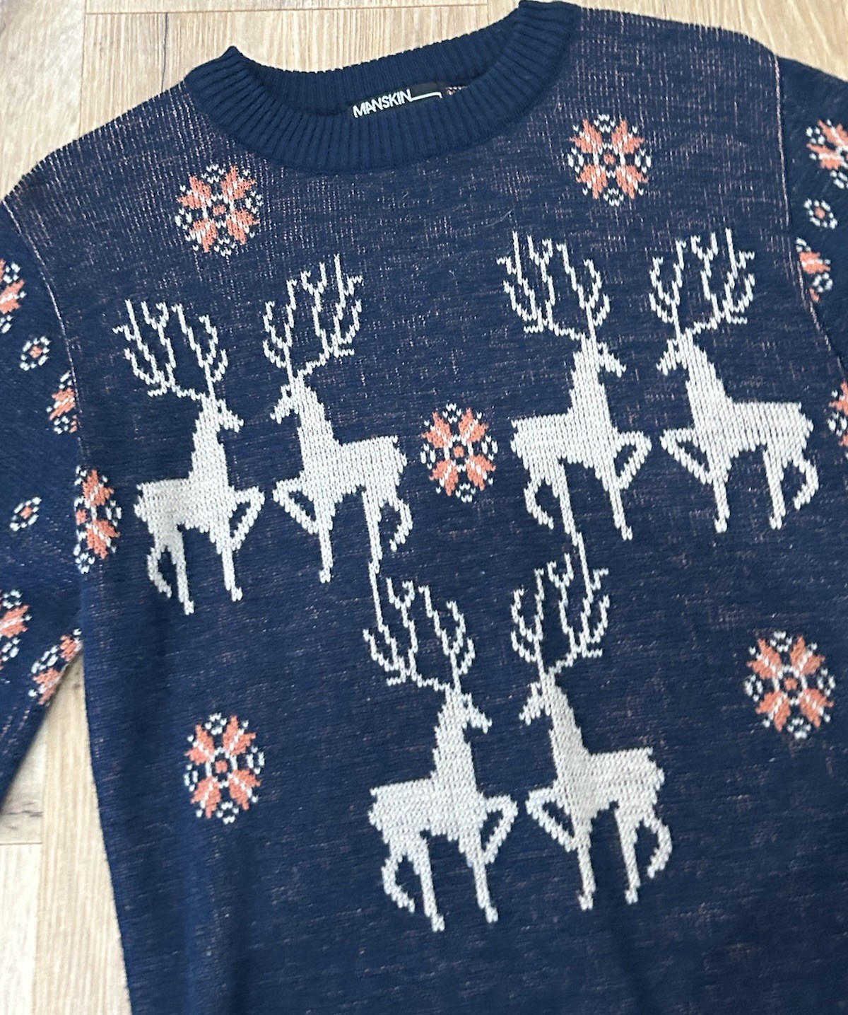 Vintage 1940s Style Knit Reindeer Sweater Snowflake Nordic Ski Womens M