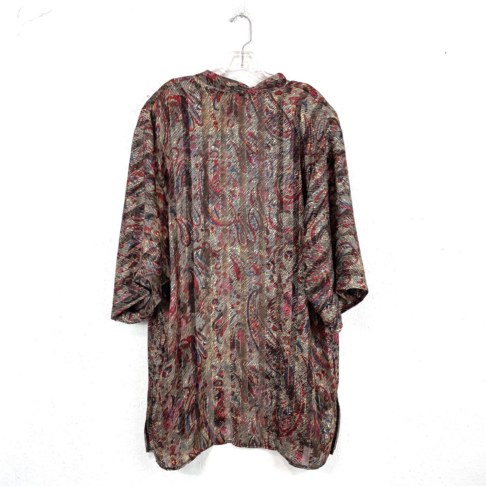 Vintage 80s Sheer Metallic Paisley Open Front Kimono Style Cardigan One Size