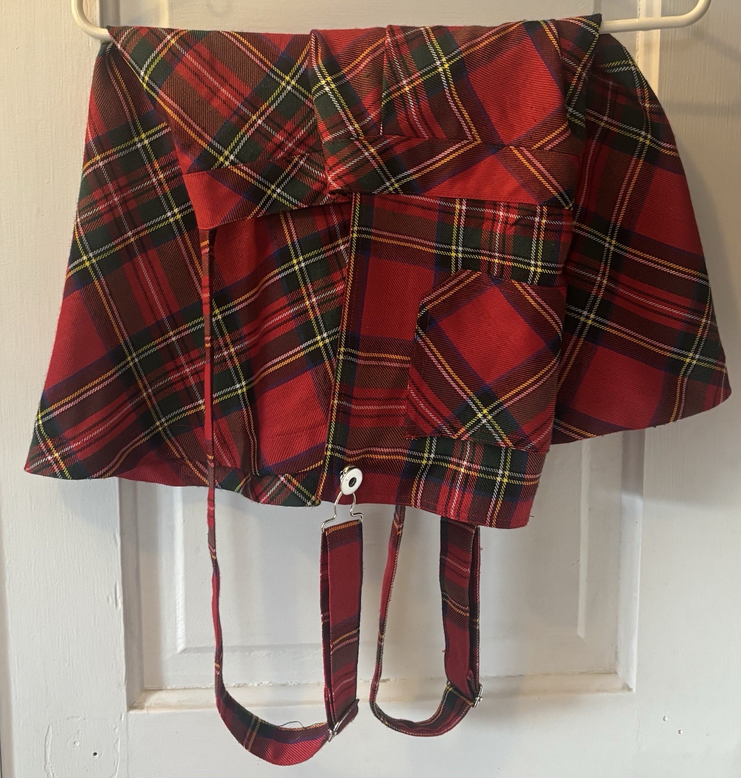 VTG Y2K Red Black Multi Color Plaid Preppy Goth Mini Skirt Apron Skater Grunge