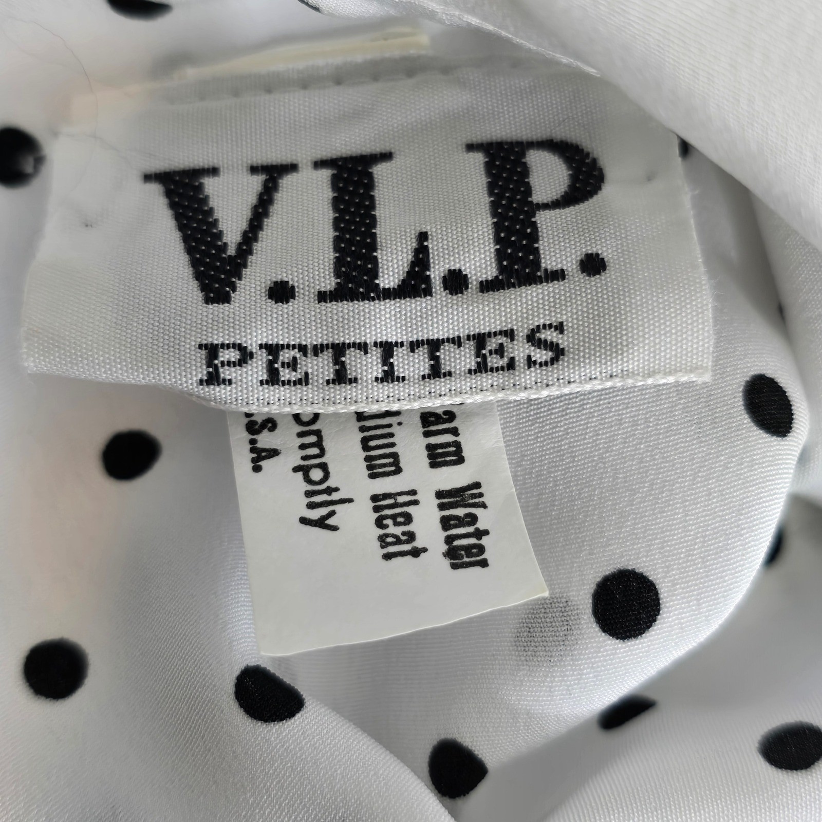 Vintage VLP Petites Polka Dot Dress White Black Belted ILGWU Made in USA Size 14