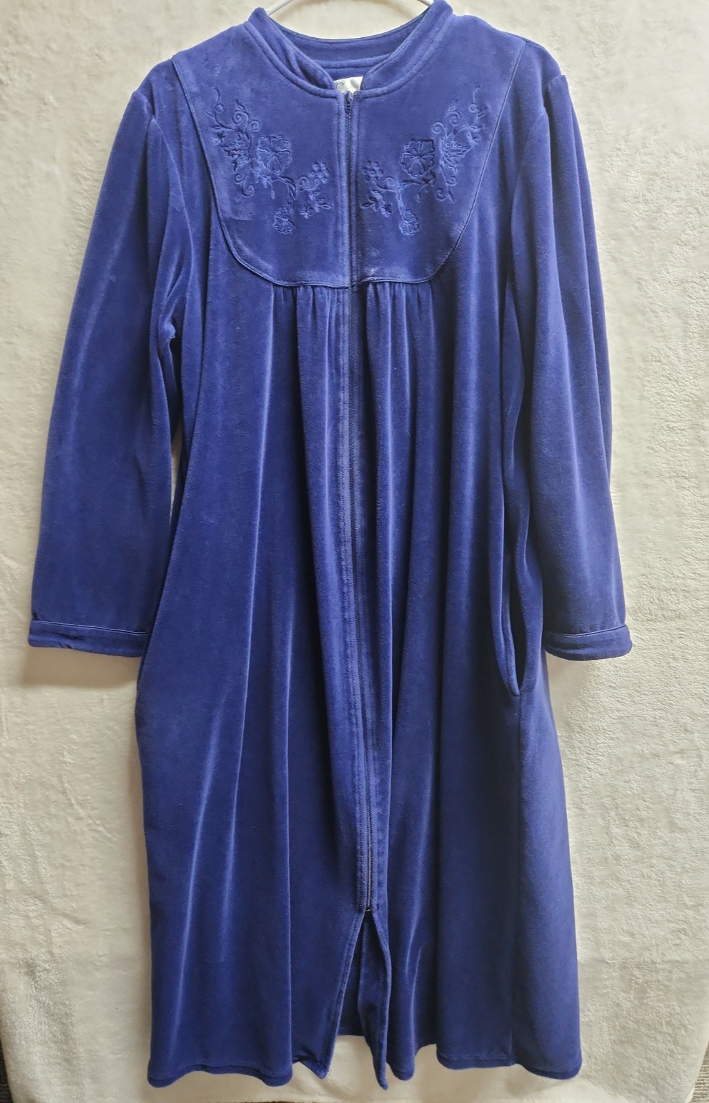 Vintage Classic Elements Full Length Zip House Coat Size L Royal Blue Pockets