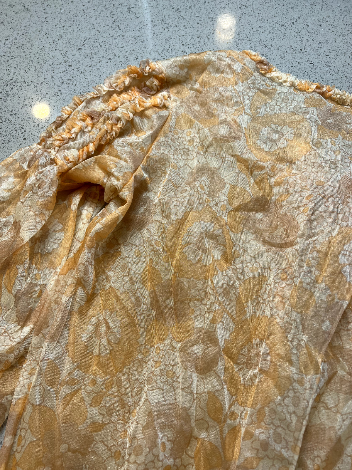 VTG ORANGE PINK & WHITE FLORAL SHEER DUSTER NIGHTDRESS SZ S/M