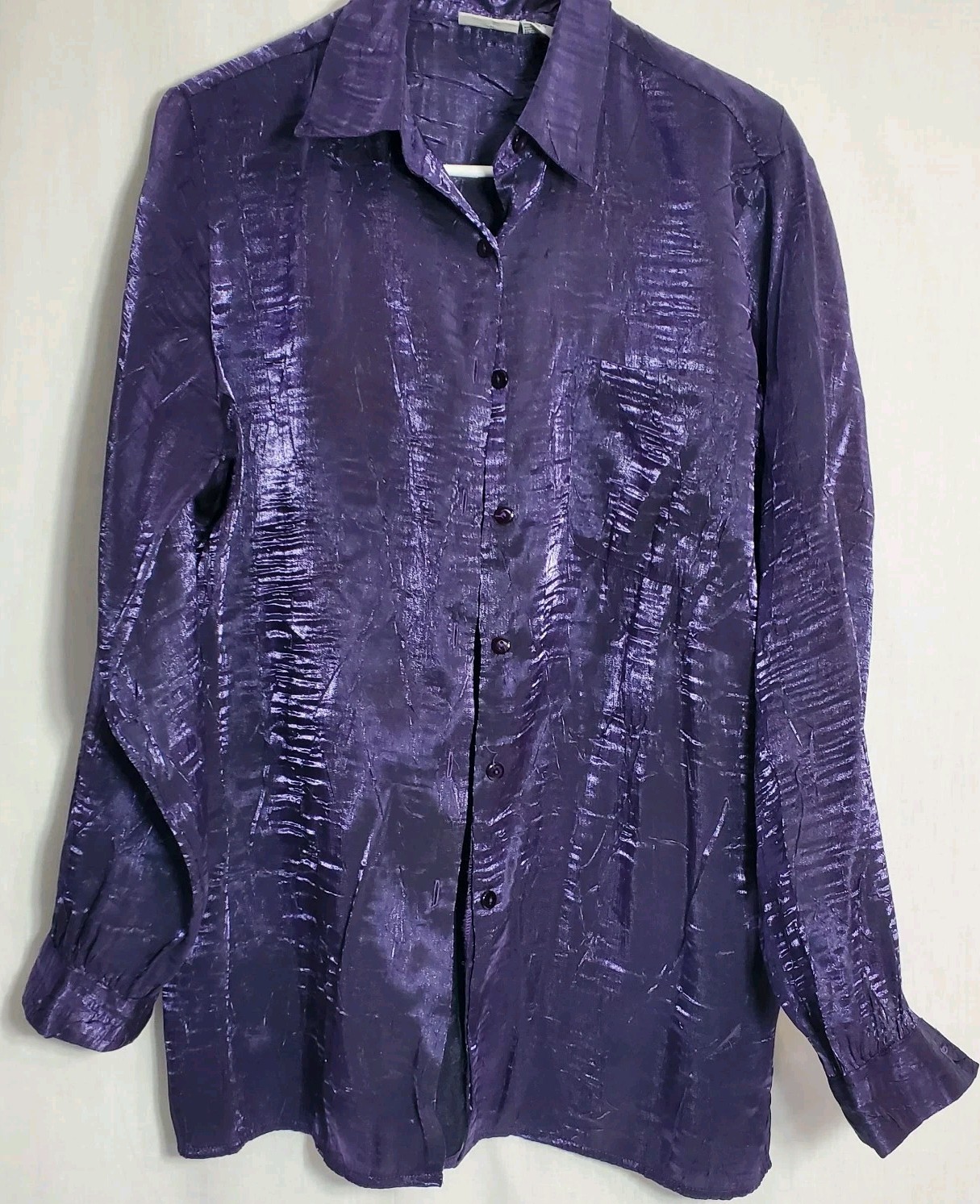 Vintage Womans Large Crinkle Blouse Silky Boho Chic Cottagecore Elegant Romantic