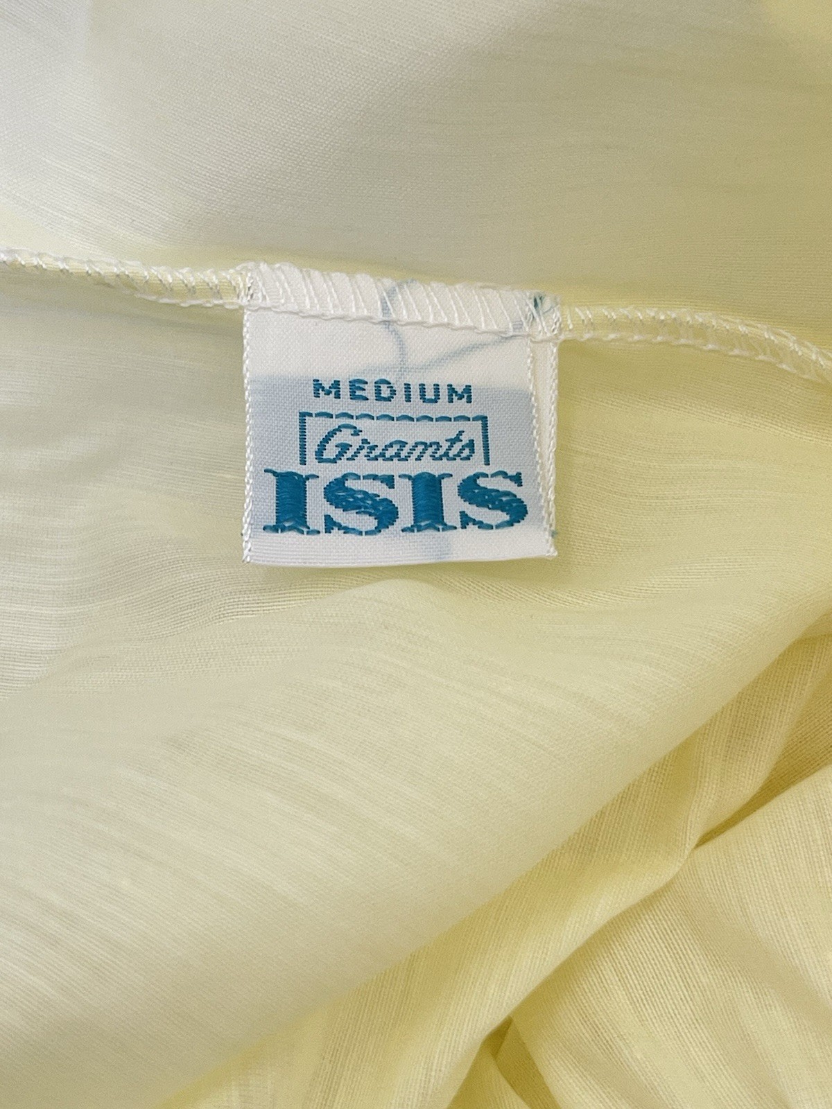 Vintage 60s Grants ISIS Yellow Babydoll Nightgown Floral Embroidery Size Medium