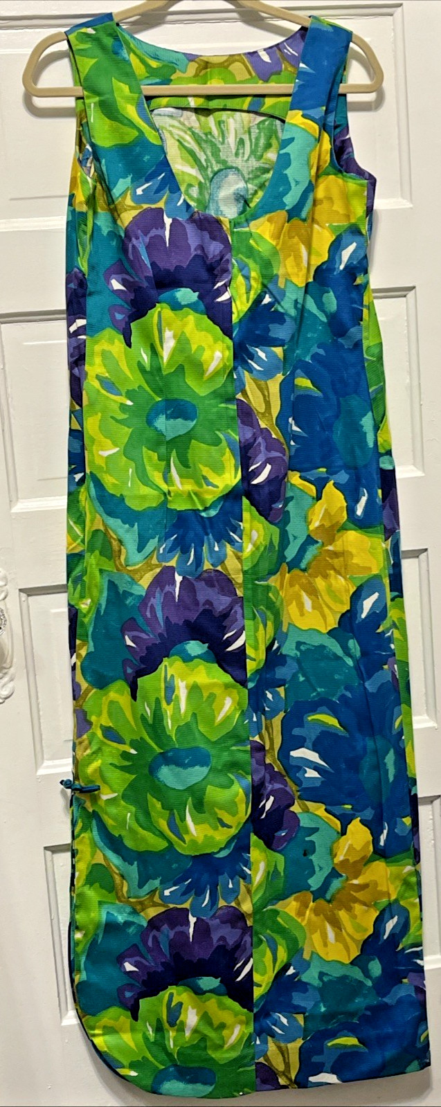 Vintage Kalama Fashions Hawaiian Sexy Maxi Dress sz14 Floral Tropical Side Slit