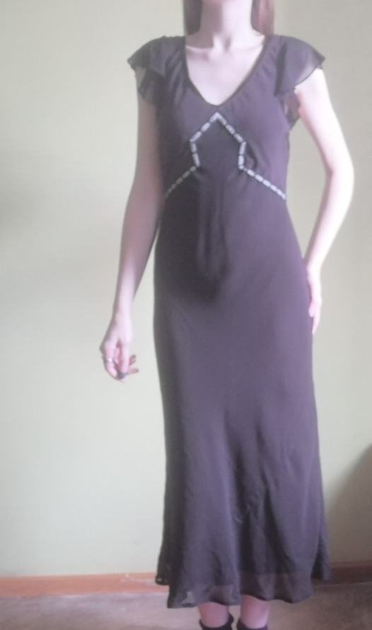 Kaliko vtg babydoll silk midi dress Bella Swan vamp grunge with velour belt