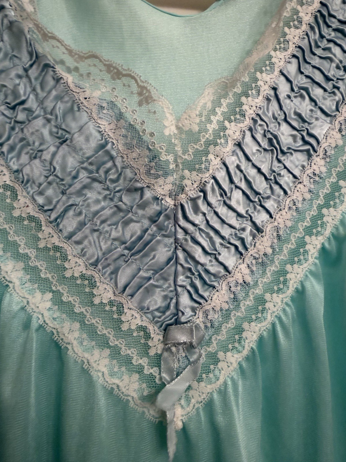 Vtg Short Nightgown Color Sea Foam Nylon Lace Accents Size XX Check Measurements
