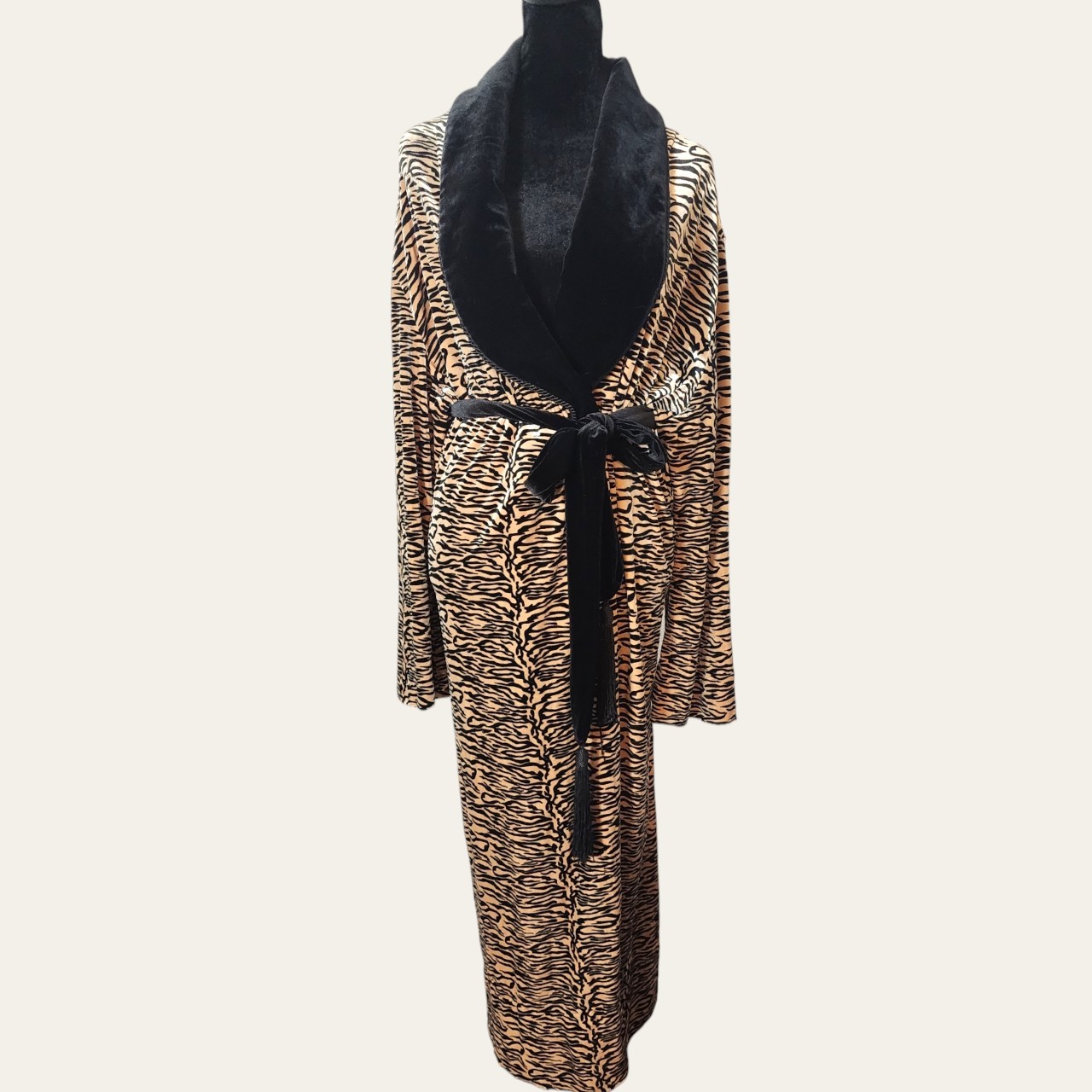 Vintage 70s/80s Diamond Tea Velvet Zebra Print Robe Sz XL