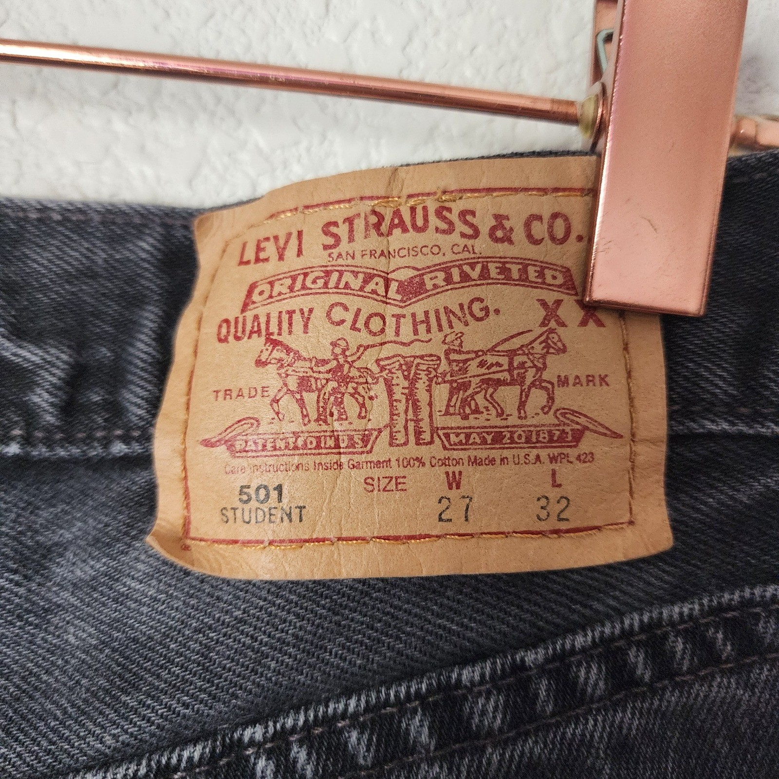 LEVIS VINTAGE Student Fit USA Made Cut Off Raw Hem Denim in black size 27×32