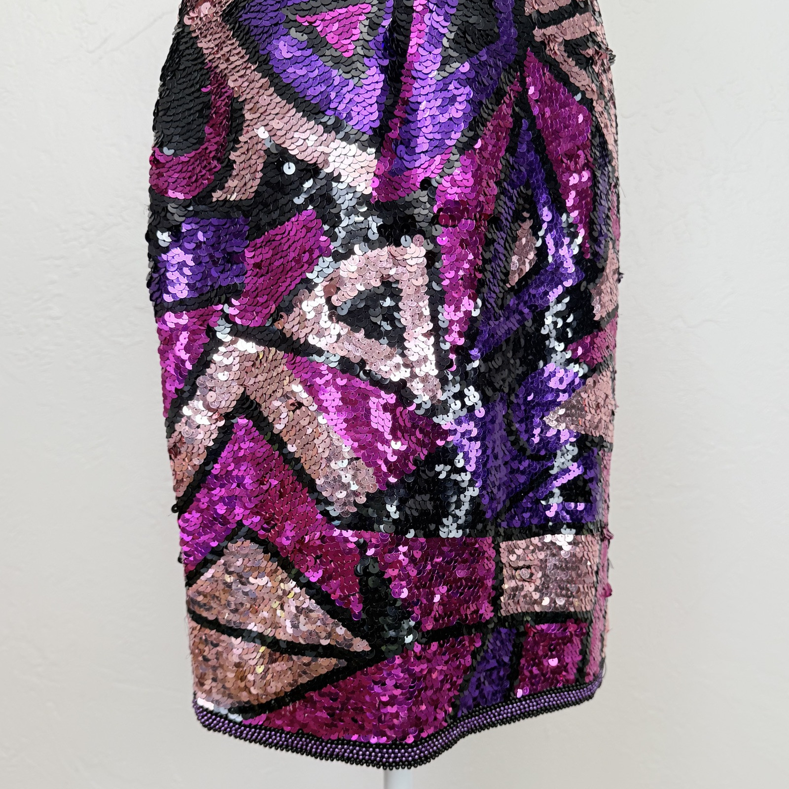 Vintage 1980s Silk Multicolor Fully Sequined & Beaded Dress by Susan Rose Size 8