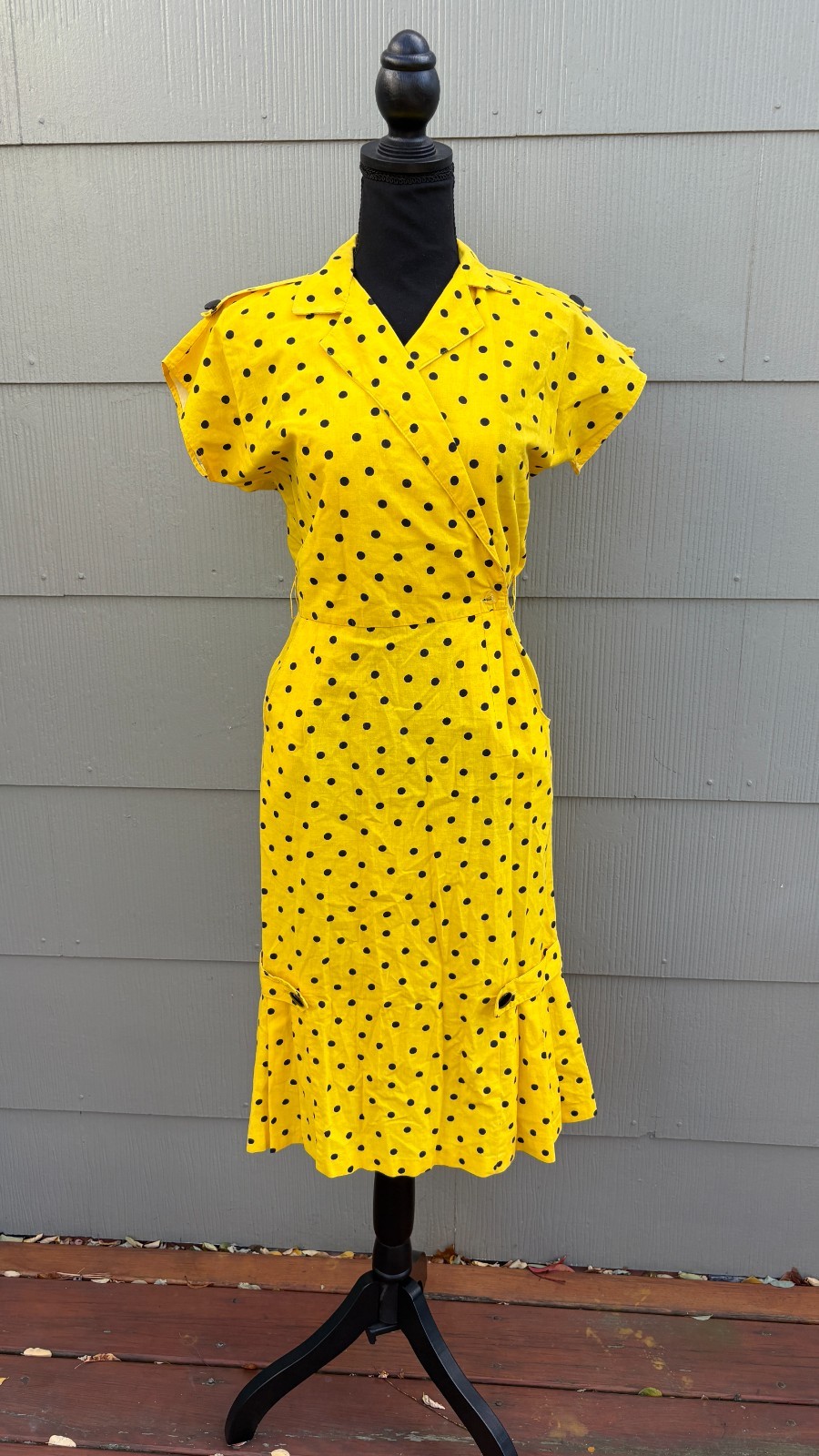 vtg 70s 80s New Wave Rockabilly Clowncore Polka Dot Short Sleeve Wrap Dress
