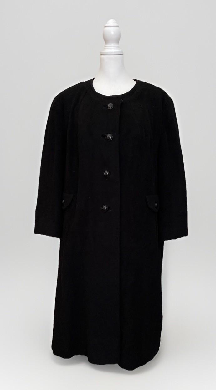 Vtg. J.J. O’Donnell 100% Cashmere Opera 1950s Black Coat Silk Line Sz XL Custom