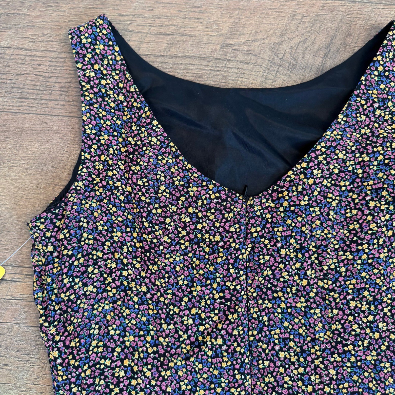 Mica Vintage 90s Ditsy Floral Sleeveless Sheath Dress Black Size 10 Made in USA