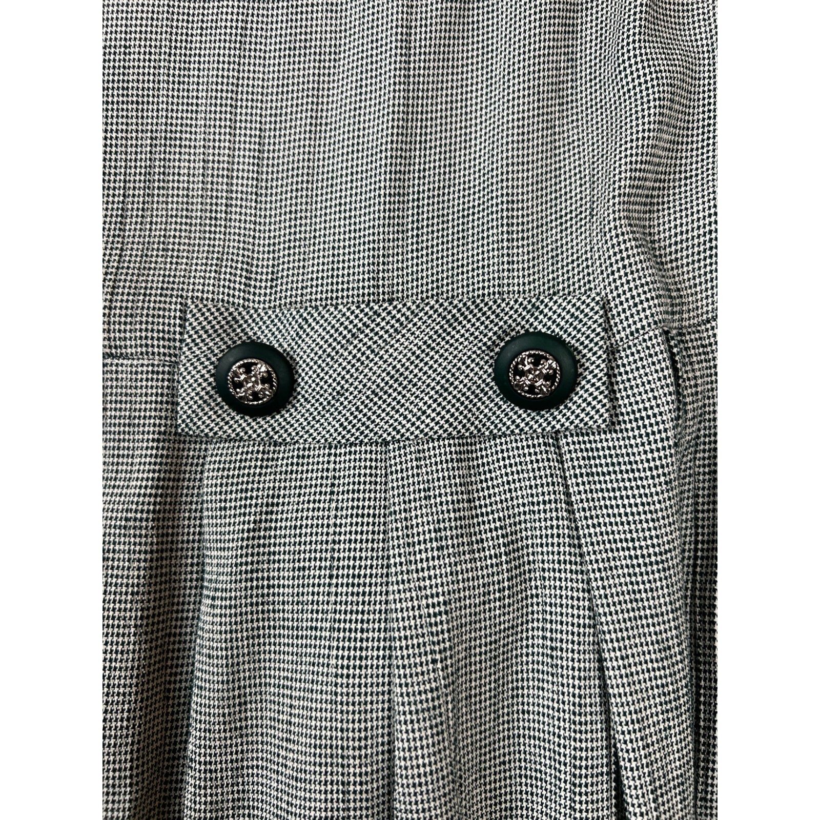 Vintage Midi Dress Cottage Green Houndstooth Button Waist Accent Adjustable Size