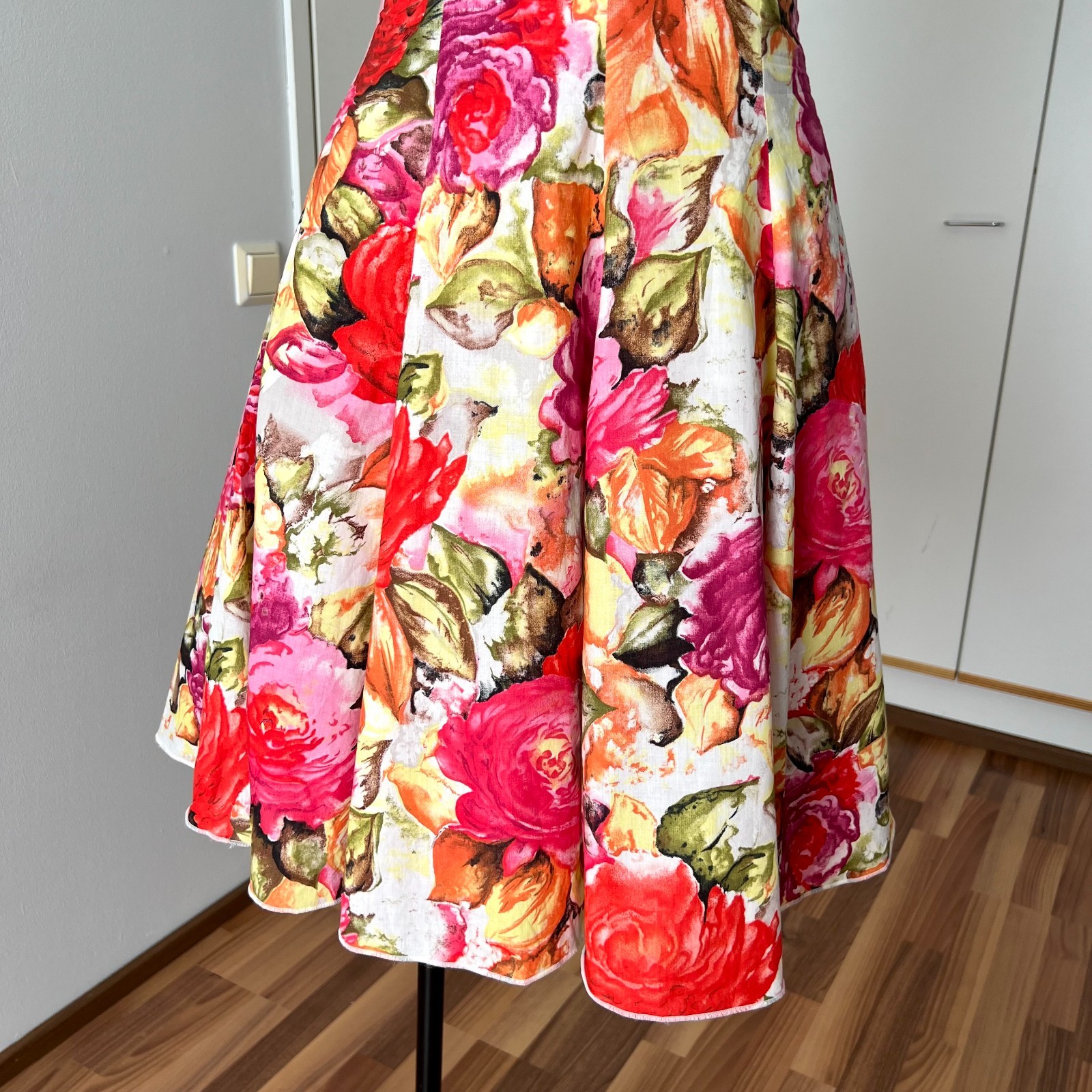 1980s Floral Rockabilly Cotton Dress Off Shoulder Fit & Flare Pin Up Party Retro