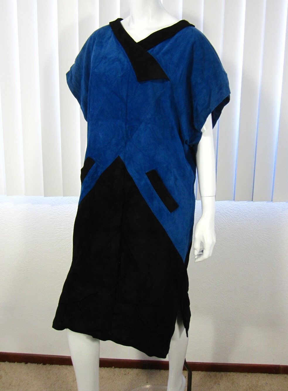 SKIN ROMA ALTA MODA PELLE VIA CAPO LE CASE SIZE 44 DRESS SUEDE BLACK BLUE ITALY
