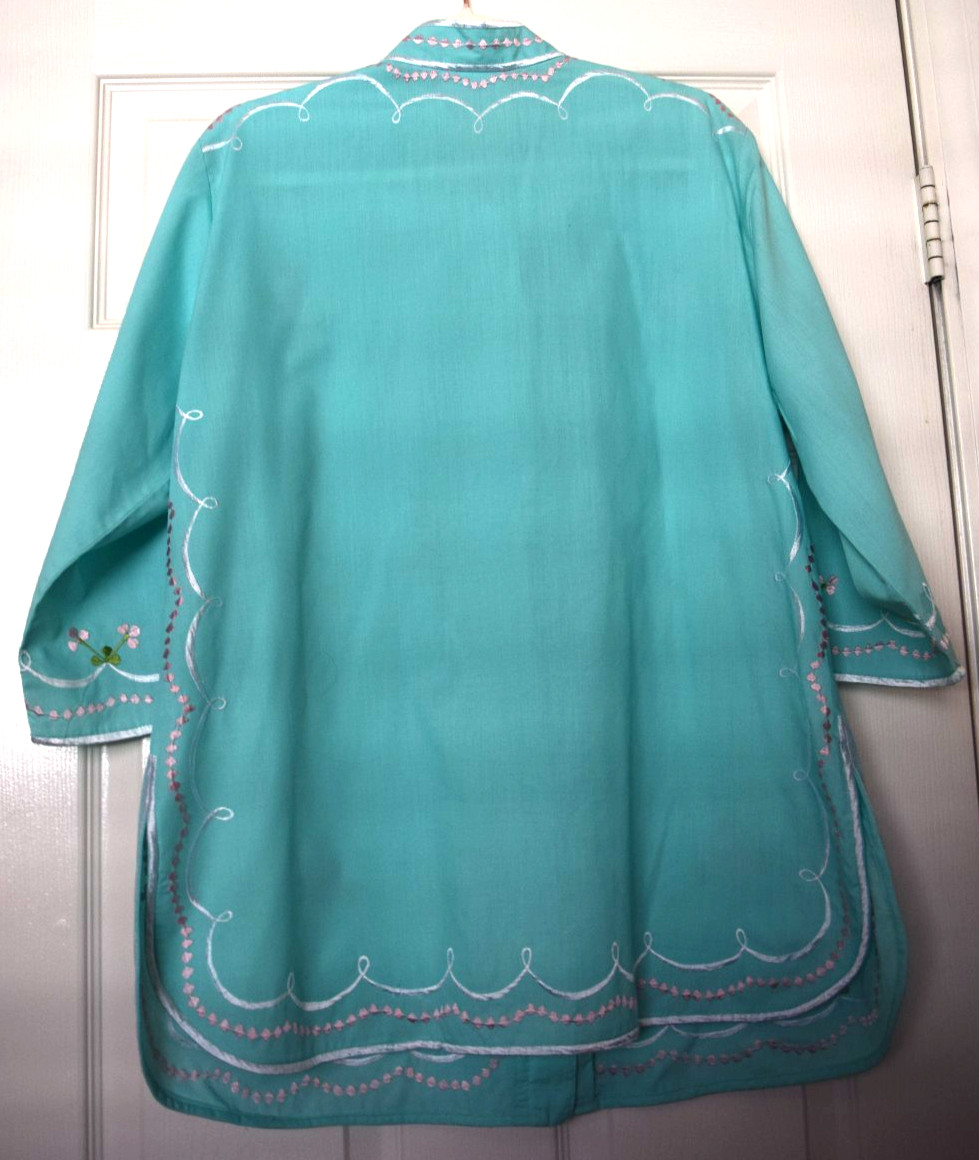 Vintage Caro of Honolulu Embroidered Blouse Cotton Blend Philippeans Size L