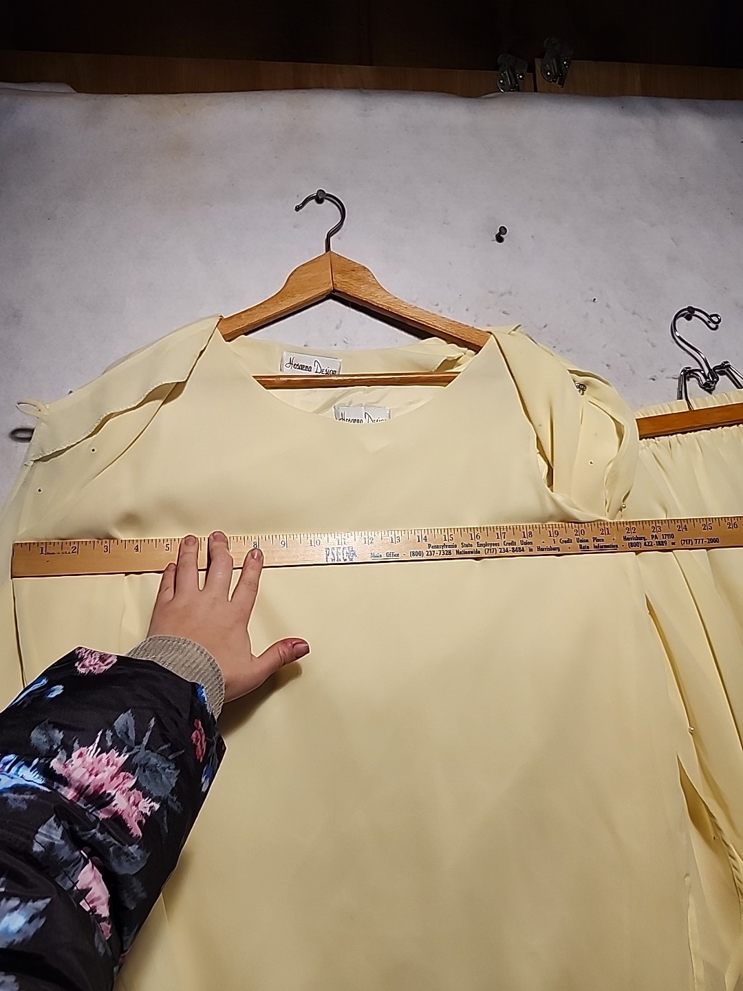 Vintage Butter Yellow Chiffon 3 Piece Skirt Set Wedding Faux Pearls Size XL USA