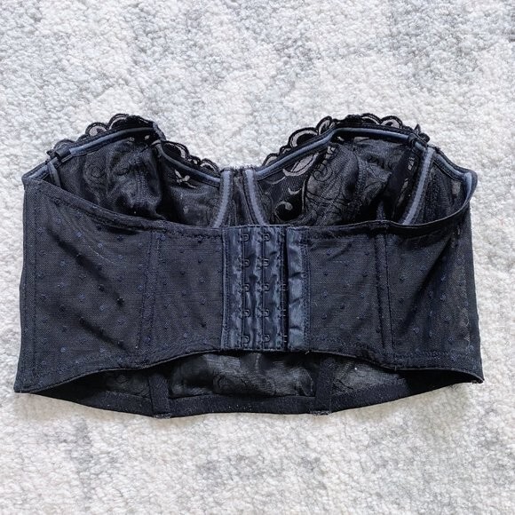 Vintage Sheer Black Lace Corset Bustier Crop Top Small