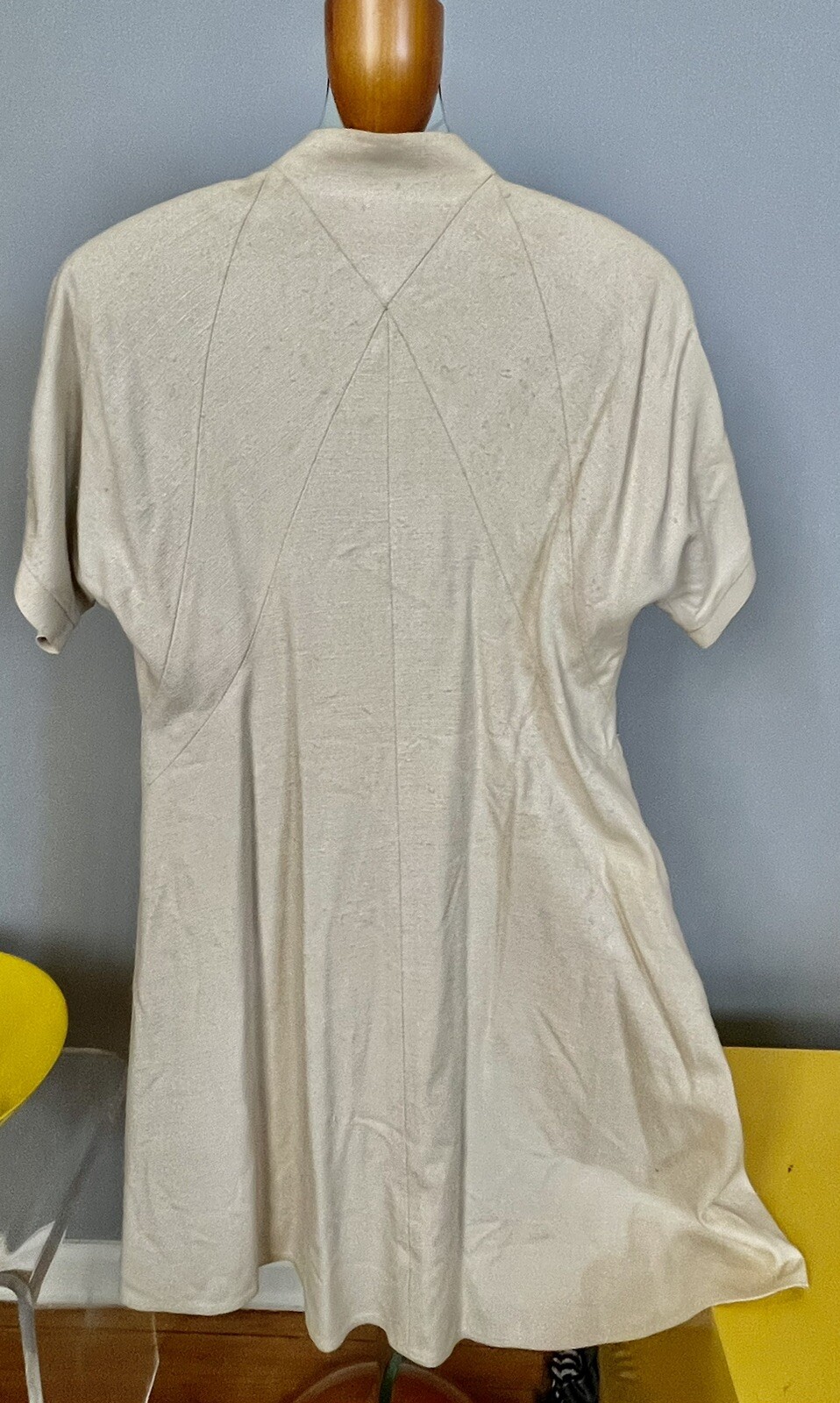 GEOFFREY BEENE-1990’s Linen Dress Short sleeve Shift dress Tafita lined M/L