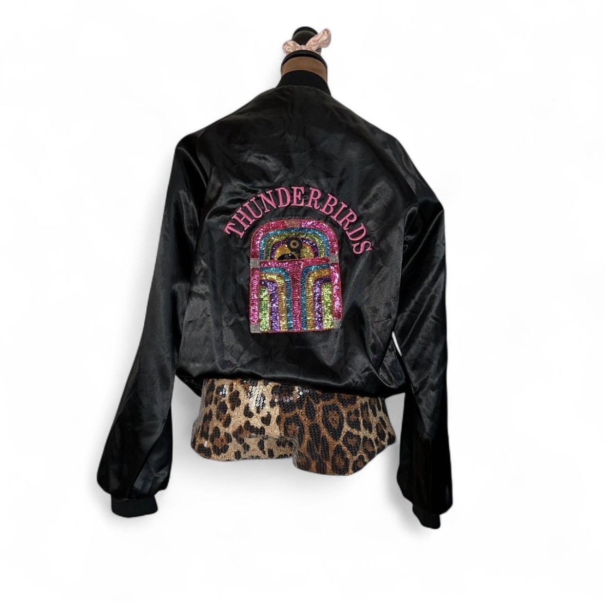 Vintage Thunderbirds Bomber Jacket Sequins Beaded Glitter Glam Costume Cardinal