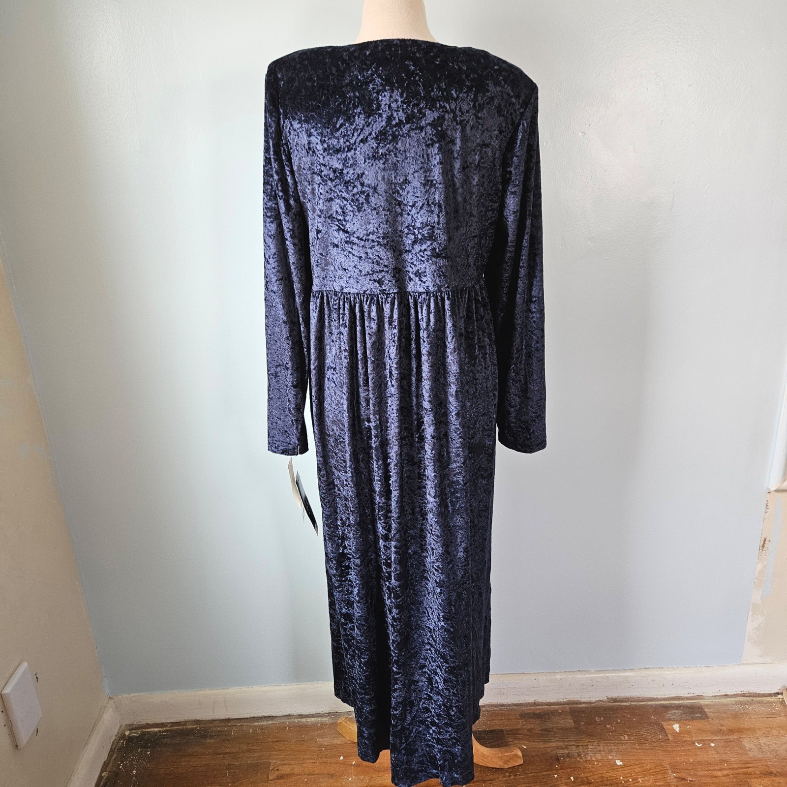 Brett Alixander Vtg 1990s Navy Blue Crushed Velvet Maxi Dress Size 14 NWT NEW