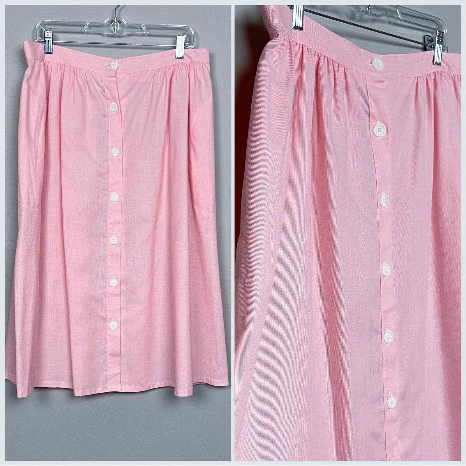 1970s Volup Vintage Pink and White Striped Button Front Skirt – XL 34″-36″ Waist