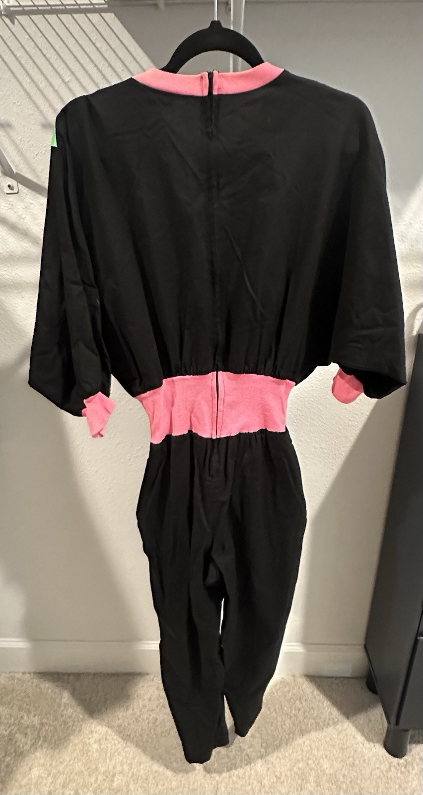 Vintage 80s Neon Colorblock Jumpsuit Pantsuit | Black Pink Green | Wayne Diamond