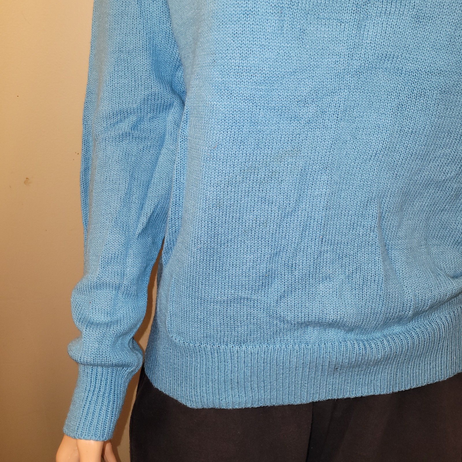 Vintage Beaded Knit Sweater L Bib Feminine Blue Cottage Jumper Granny Core